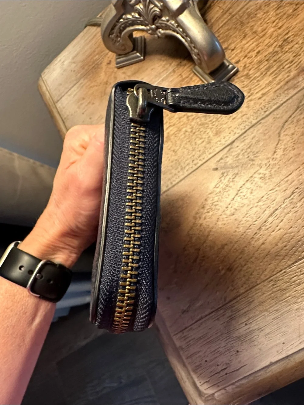 Coach Navy Pebbled Leather Zip-Around Wallet